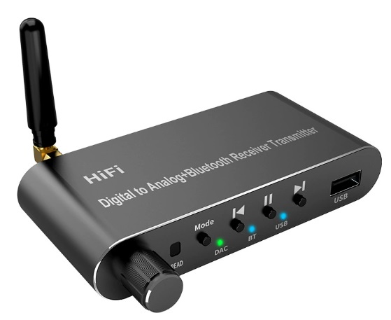 Аудио адаптер Hi-Fi A05 приемник-передатчик (TX/RX) Bluetooth v5.1 - оптика (Toslink/SPDIF) / AUX 3.5мм / RCA / USB, регулировка звука, пульт ДУ