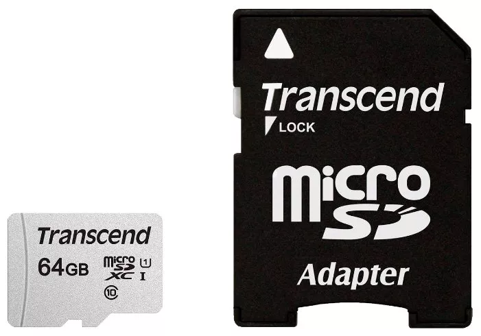 Карта памяти MicroSDXC 64Gb TRANSCEND (TS64GUSD300S-A), класс 10, SD-адаптер