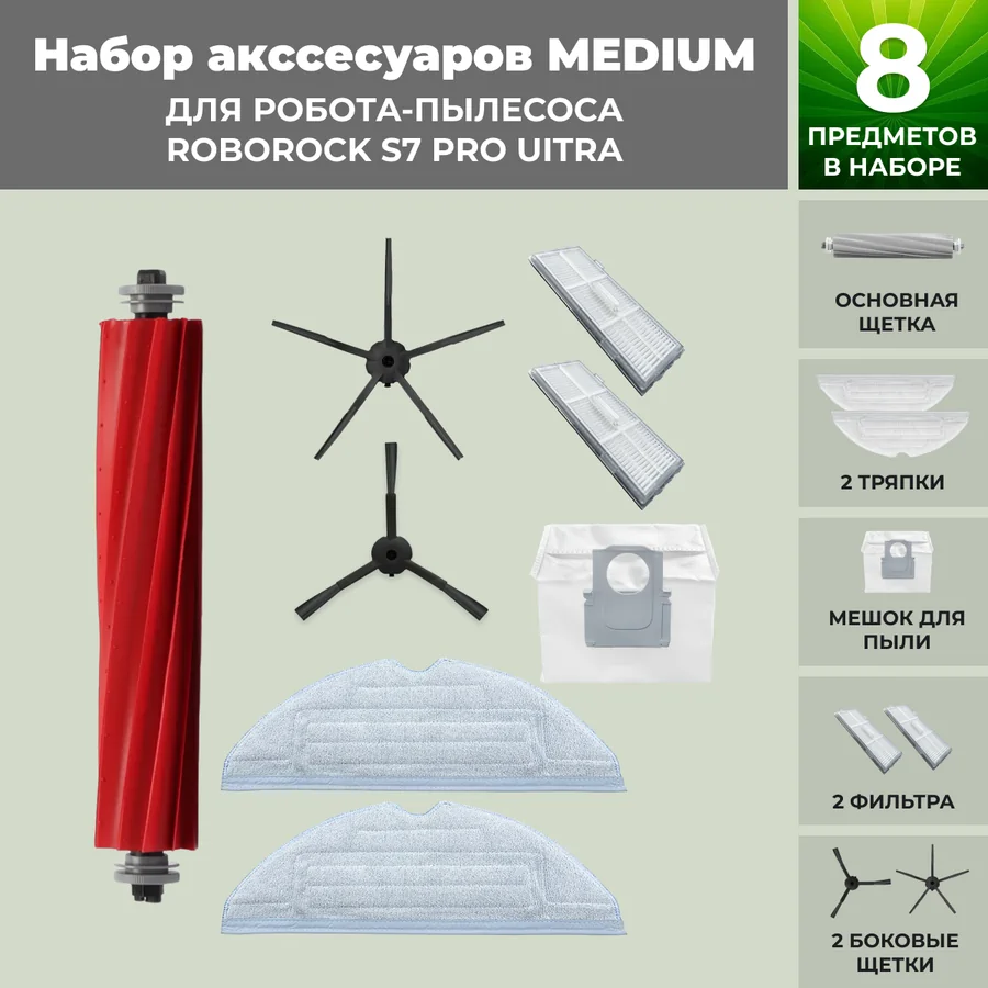 Набор аксессуаров Medium для робота-пылесоса Roborock S7 Pro UItra, черные боковые щетки