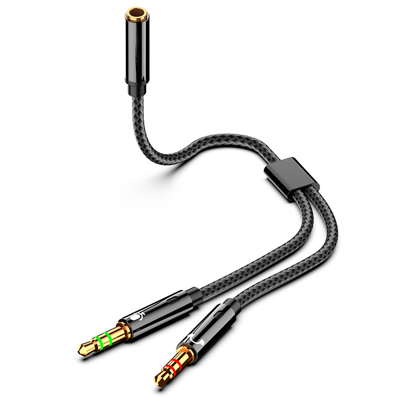 Кабель - соединитель jack 3.5mm (AUX) и jack 3.5mm (MIC) на jack 3.5mm (AUX+MIC), папа-мама, 0,25 метра, черный