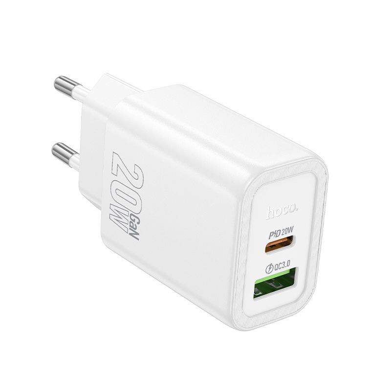 Зарядное устройство сетевое - блок питания HOCO N61, USB Type-C PD20W + USB QC3.0, белый