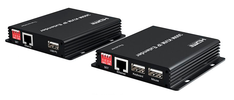 KVM IP-удлинитель HDMI USB по витой паре RJ45 UTP (LAN) до 300 метров, FullHD 1080p, EDID, комплект, черный