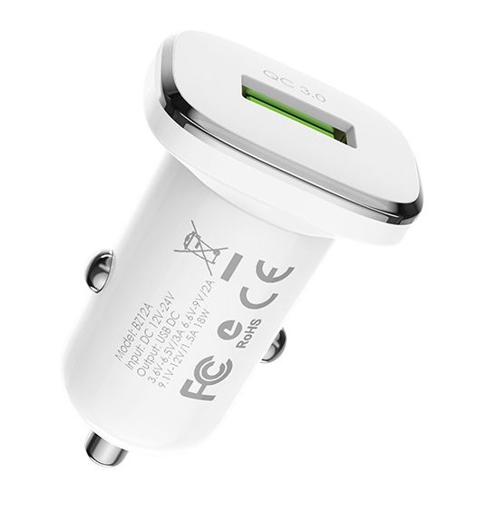 Автомобильное зарядное устройство USB BOROFONE BZ12A, 1 USB QC3.0, белый
