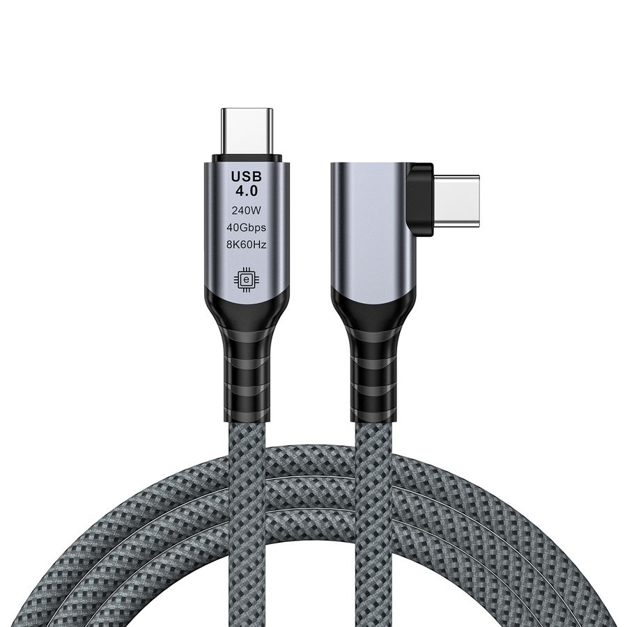 Кабель USB4.0 Type-C чип E-Marker, 8K 60Гц / 4K 144Гц, 40 Гбит/с, PD 240W (48V/5A), поддержка Thunderbolt 3/4, угловой, 2 метра