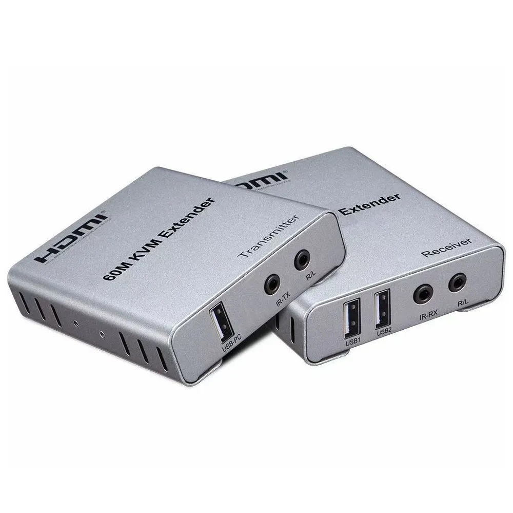 Адаптер - KVM-удлинитель HDMI по витой паре RJ45 UTP (LAN) до 60 метров, FullHD 1080p, комплект, черный