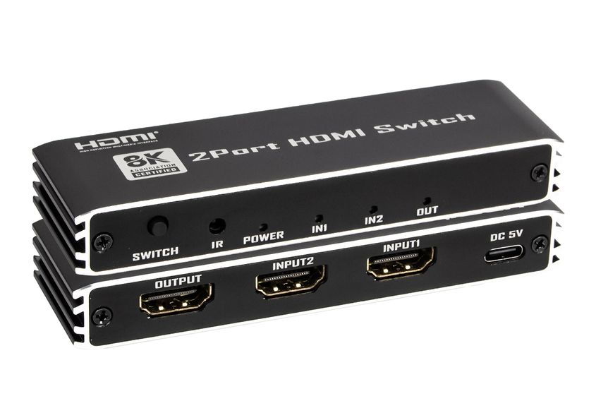 Адаптер - переключатель - свитч 2×1 HDMI 2.1 UltraHD 8K 60Гц, HDCP 2.3, пульт ДУ, активный, черный