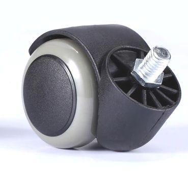 Мебельное прорезиненное колесо для кресла - полиуретановый ролик для офисного стула на резьбе M10 (10*15 мм), серый
