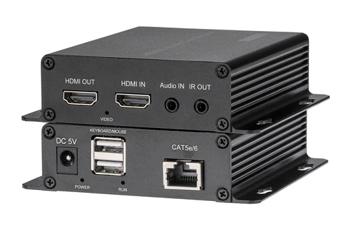 KVM IP-удлинитель HDMI USB по витой паре RJ45 UTP (LAN) до 200 метров UltraHD 4K, поддержка IP, комплект, черный