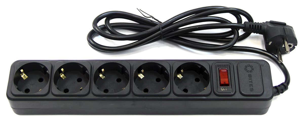 Сетевой фильтр 5bites SP5B-130 5S, 3х0.75мм2, 3м, черный