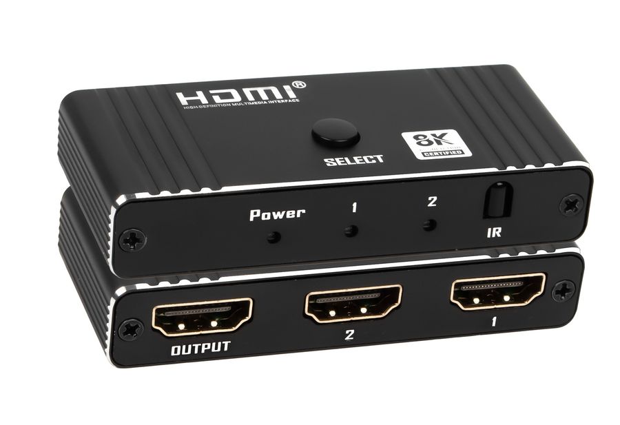 Адаптер - переключатель - свитч 2×1 HDMI 2.1 UltraHD 8K 60Гц, HDCP 2.3, пульт ДУ, Bi-direction, черный
