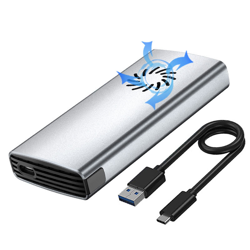 Внешний корпус - бокс для жесткого диска SSD M.2 NVMe 9210 - USB-C/USB-A с активным охлаждением, 10Gbps, алюминий, серебро