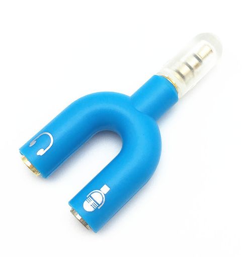 Адаптер - переходник jack 3.5mm (AUX) - 2x jack 3.5mm (AUX), наушники / микрофон, голубой