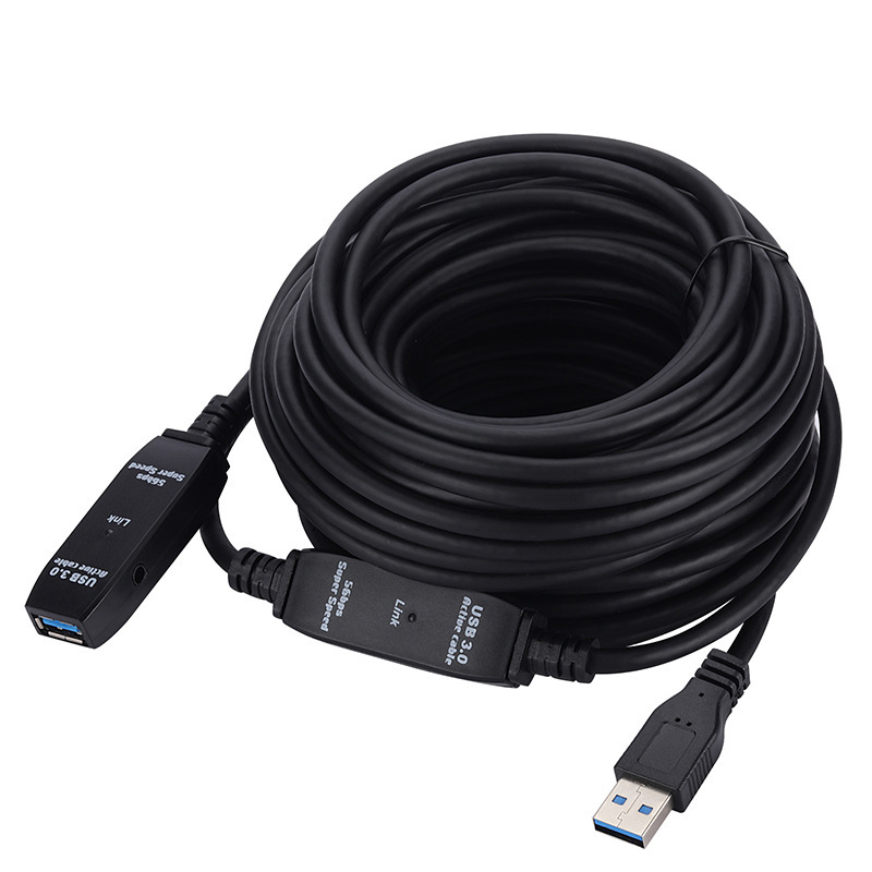 Кабель с усилителем-репитером USB3.0, папа-мама, 20 метров, черный