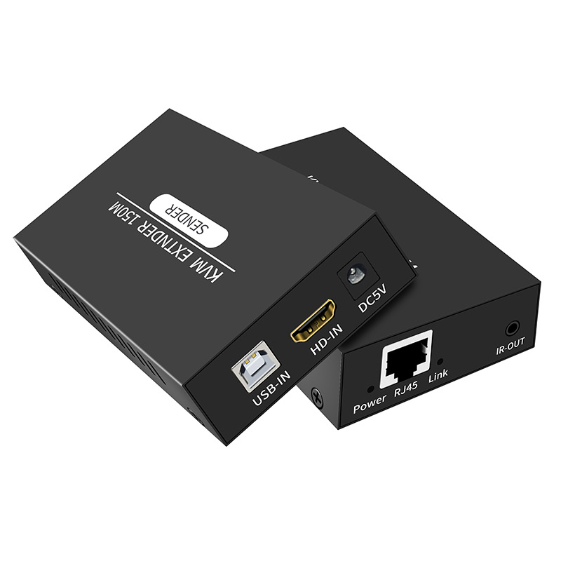 KVM-удлинитель HDMI USB по витой паре RJ45 UTP (LAN) до 150 метров, FullHD 1080p, комплект, черный