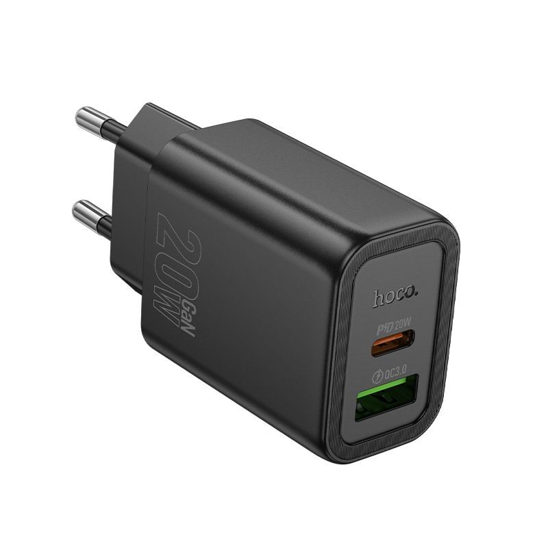 Зарядное устройство сетевое - блок питания HOCO N61, USB Type-C PD20W + USB QC3.0, черный