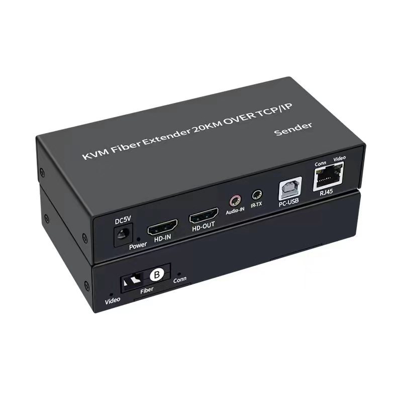 KVM-удлинитель HDMI USB по витой паре RJ45 до 120м / оптическому кабелю SC до 20км, комплект, черный