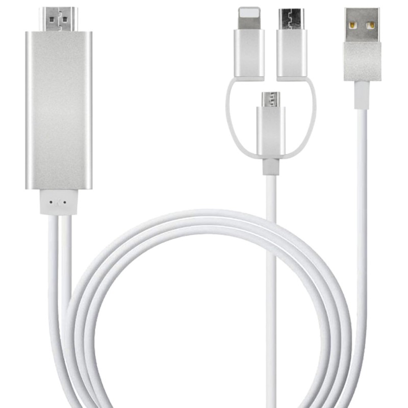 Кабель HDMI - MicroUSB - USB3.1 Type-C - Lightning для подключения смартфона к телевизору, 1,8 метра Кабель HDMI - MicroUSB - USB3.1 Type-C - Lightning для подключения смартфона к телевизору, 1,8 метра