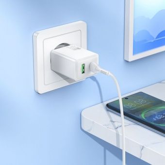 Зарядное устройство сетевое - блок питания HOCO N71, USB Type-C PD30W + USB QC3.0, белый