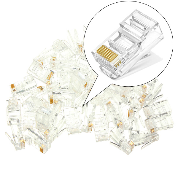 Коннектор RJ45 CAT-5E, пластик, прозрачный, комплект 100 шт