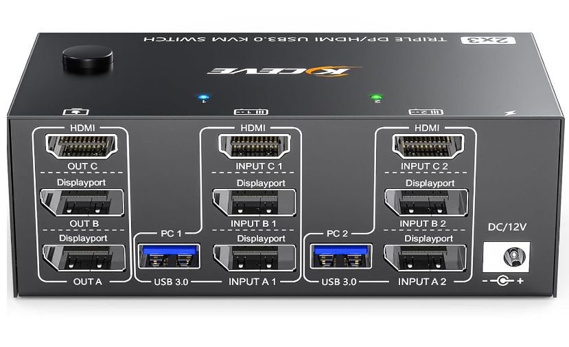 KVM-переключатель 2х3 HDMI/DisplayPort 8K USB3.0, для трех мониторов, черный