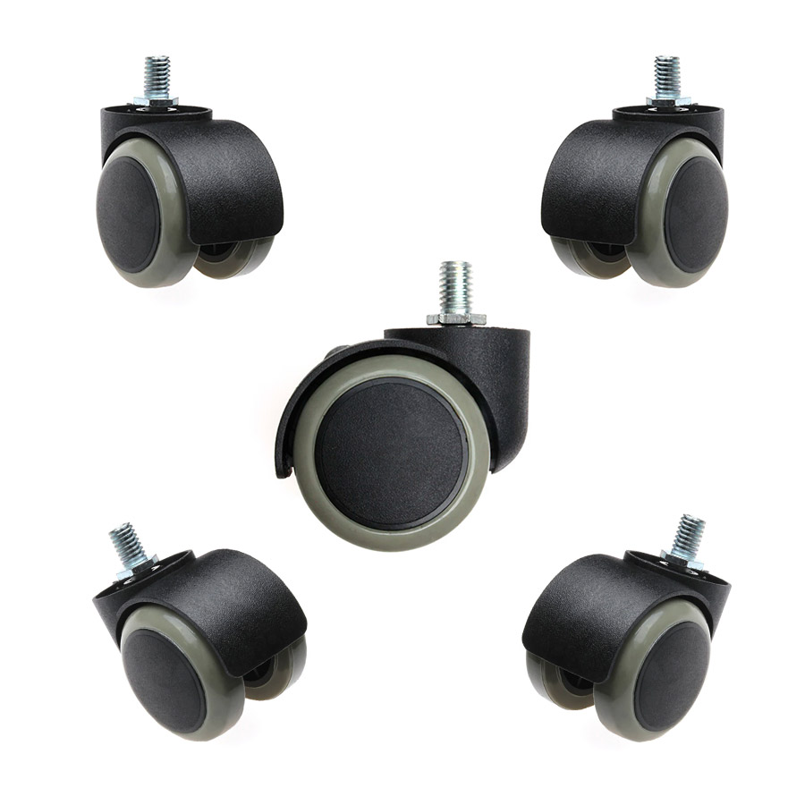 Мебельные прорезиненные колеса (Комплект 5шт.) для кресла на резьбе M10 (10*15 мм) / полиуретановые ролики для офисного стула