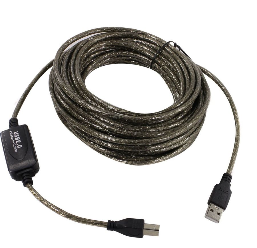 Кабель USB2.0 - USB-B, папа-папа, с усилителем, 10 метров, черный