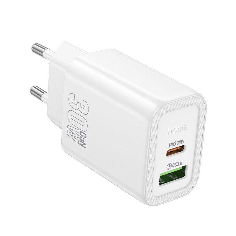 Зарядное устройство сетевое - блок питания HOCO N63, USB Type-C PD30W + USB QC3.0, белый