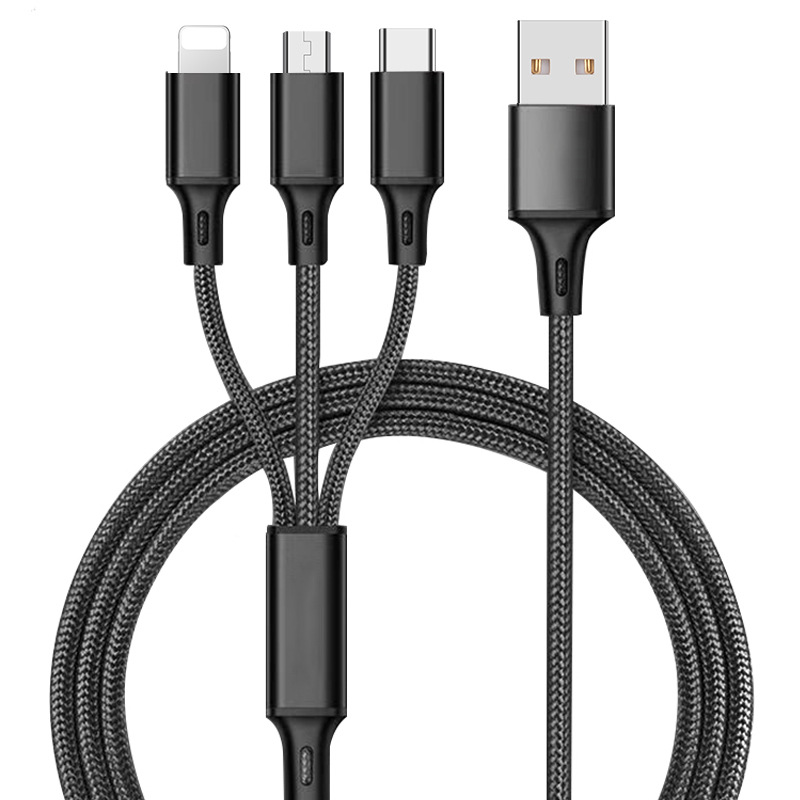 Универсальный зарядный кабель 3-в-1 USB Type-C - Lightning - MicroUSB, 3.1А, 1.2 метра, черный