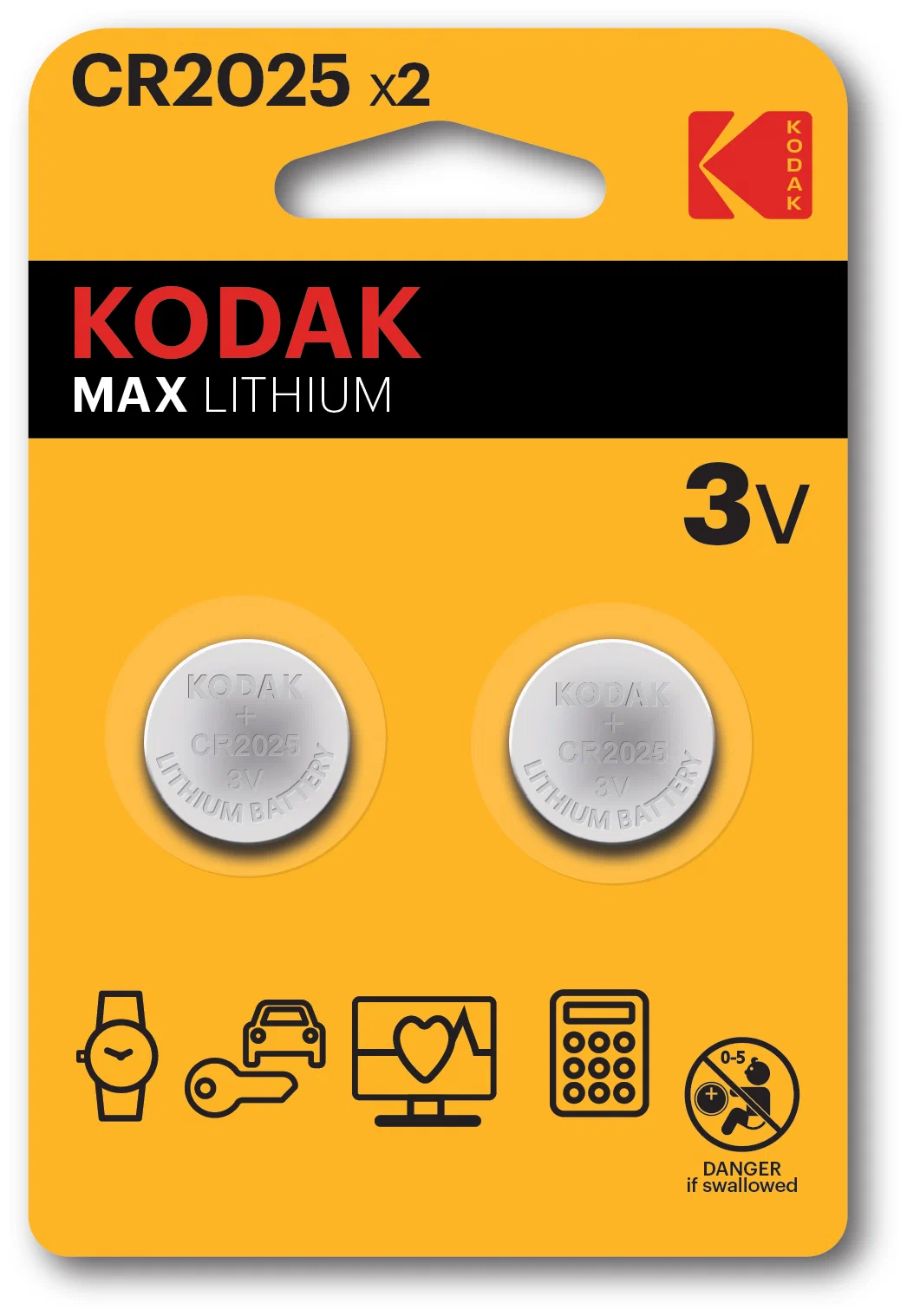 Батарейка дисковая - элемент питания KODAK Max Lithium CR2025/2BP