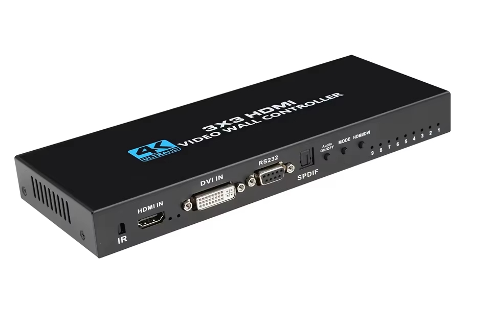 Контроллер видеостены HDMI 4K UltraHD 3x3 до 9 экранов, RS232, SPDIF/Toslink, пульт ДУ
