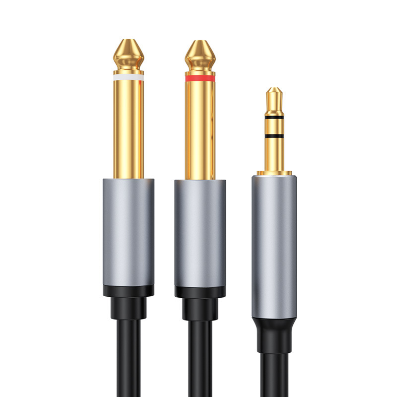 Кабель jack 3.5mm (AUX) - 2х jack 6.35mm моно PRO для микшера, 2 метра, черный