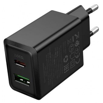 Зарядное устройство сетевое - блок питания HOCO N69, USB Type-C PD20W + USB QC3.0, черный