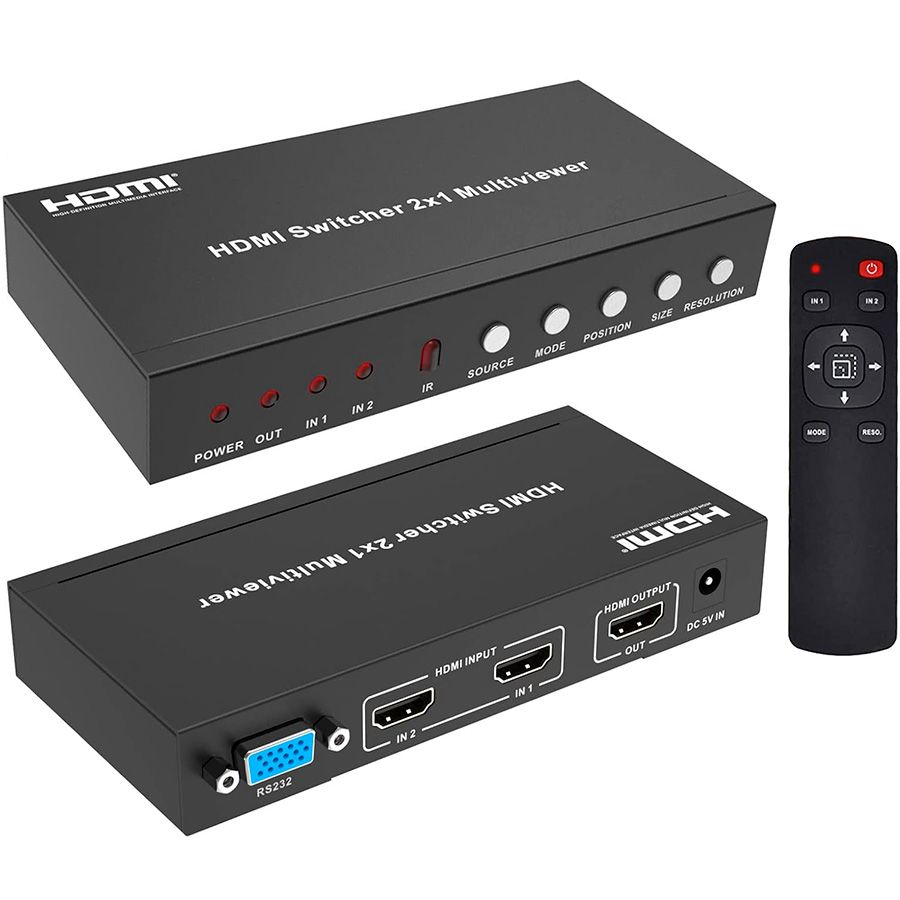 Свитч - делитель экрана HDMI 2х1, RS232, 1080p 60Hz