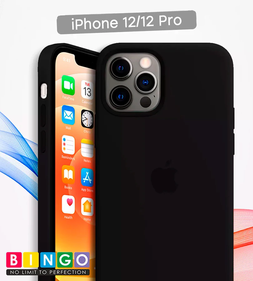 Чехол - бампер для Apple iPhone 12/12 Pro, Bingo Silicone Case, черный