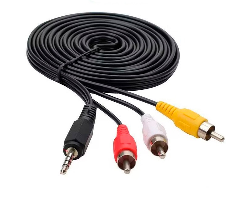 Кабель 3x RCA (AV) - jack 3.5mm (AUX) 15мм, папа-папа, 1 метр, черный