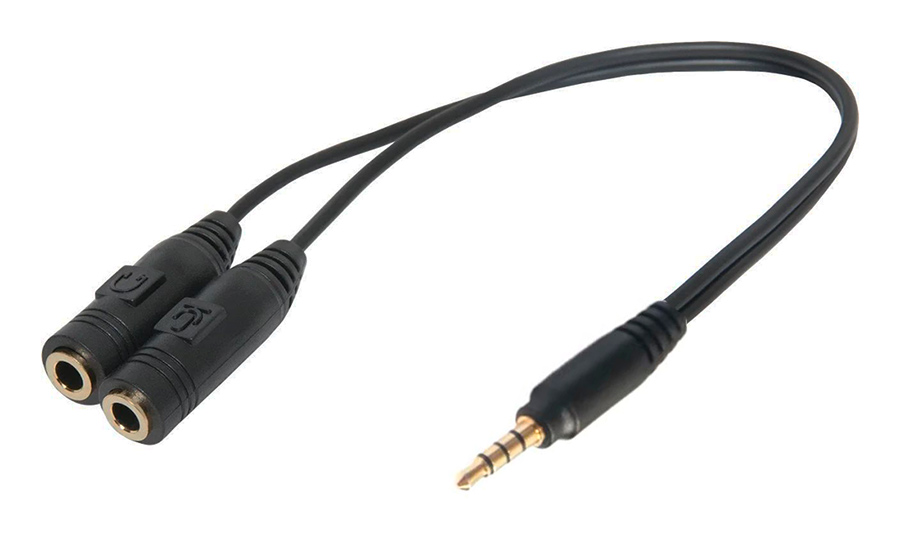Кабель - разветвитель jack 3.5mm (AUX) - 2x jack 3.5mm (AUX), папа-мама, 0,2 метра, черный