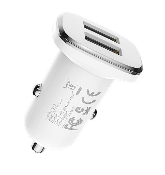 Автомобильное зарядное устройство USB BOROFONE BZ12, 2.4A, 2 USB, белый