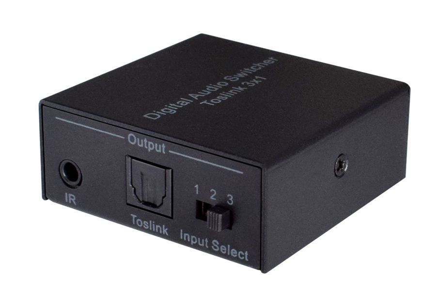 Цифровой аудио переключатель - свитч 3x1 оптический (Toslink/SPDIF), с пультом ДУ, черный