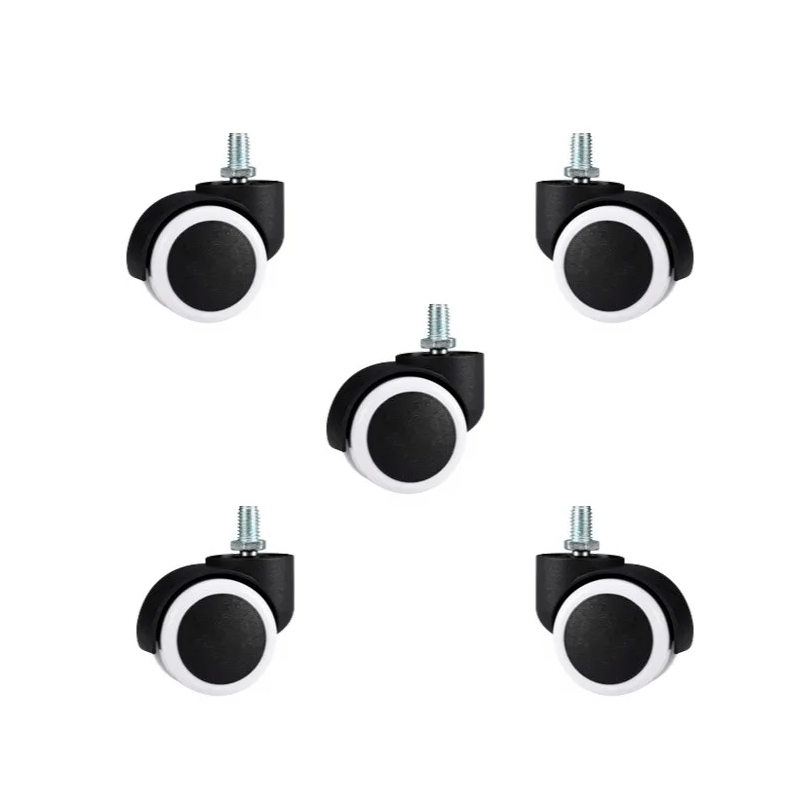 Мебельные прорезиненные колеса (Комплект 5шт.) для кресла на резьбе M10 (10*15 мм) / полиуретановые ролики для офисного стула, белый