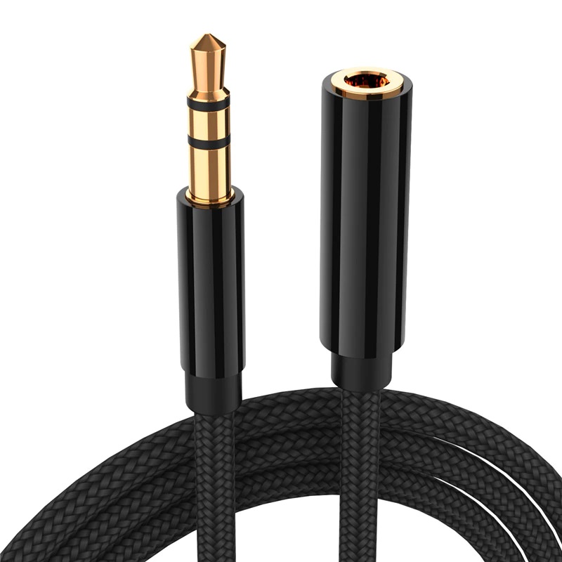 Кабель jack 3.5mm (AUX), папа-мама, 0,5 метра, ткань, черный