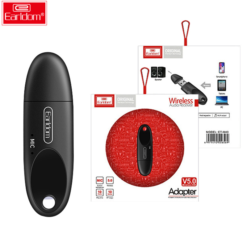 Адаптер с микрофоном для магнитолы автомобиля и смартфона - аудиоресивер USB Bluetooth v5.0 ET-M40, Hands-Free, черный