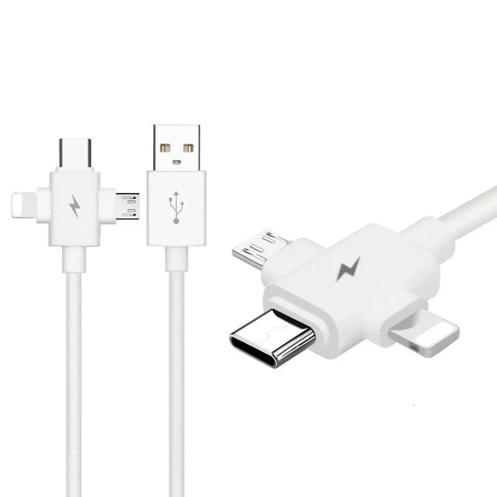 Универсальный зарядный кабель 3-в-1 USB Type-C - Lightning - MicroUSB, 3А, 1.5 метра, белый