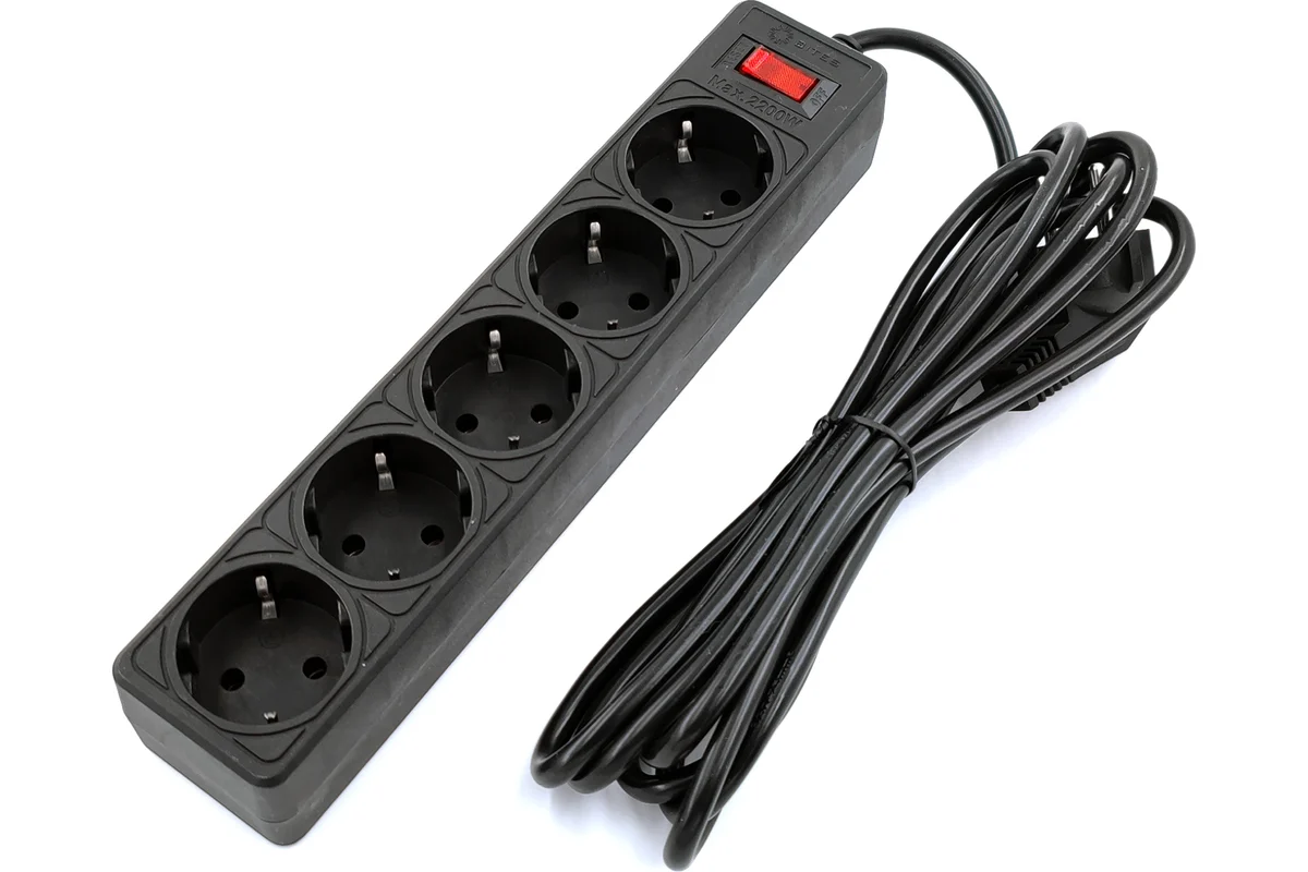 Сетевой фильтр 5bites GARDA SP5B-530 5S, 3х0.75мм2, 3м, черный