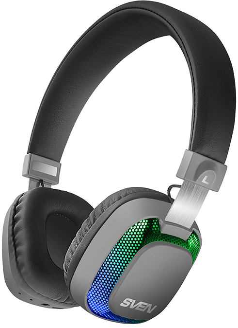 Беспроводные Bluetooth наушники с микрофоном и RGB-подсветкой SVEN AP-B510MV, регул. громк., черно-серый