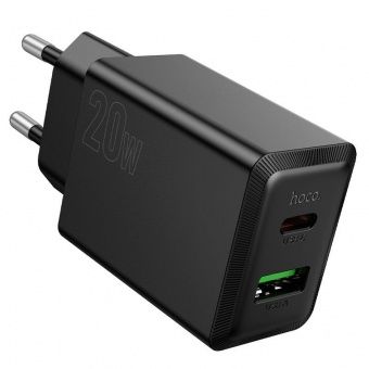 Зарядное устройство сетевое - блок питания HOCO N69, USB Type-C PD20W + USB QC3.0, черный