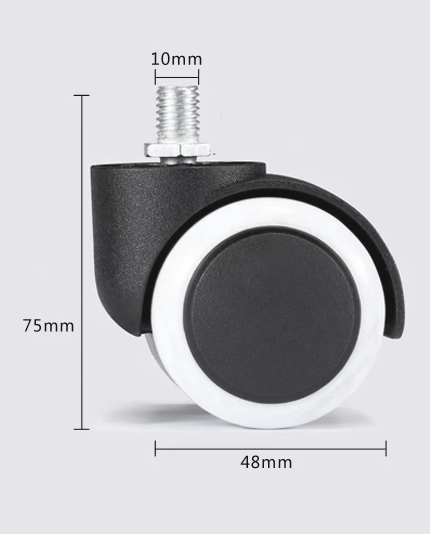 Мебельное прорезиненное колесо для кресла - полиуретановый ролик для офисного стула на резьбе M10 (10*15 мм), белый