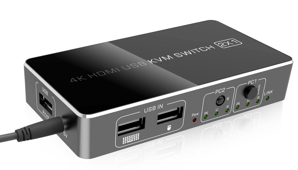 Адаптер – 2-х портовый KVM-переключатель HDMI2.0 4K60Hz (+hotkey), черный