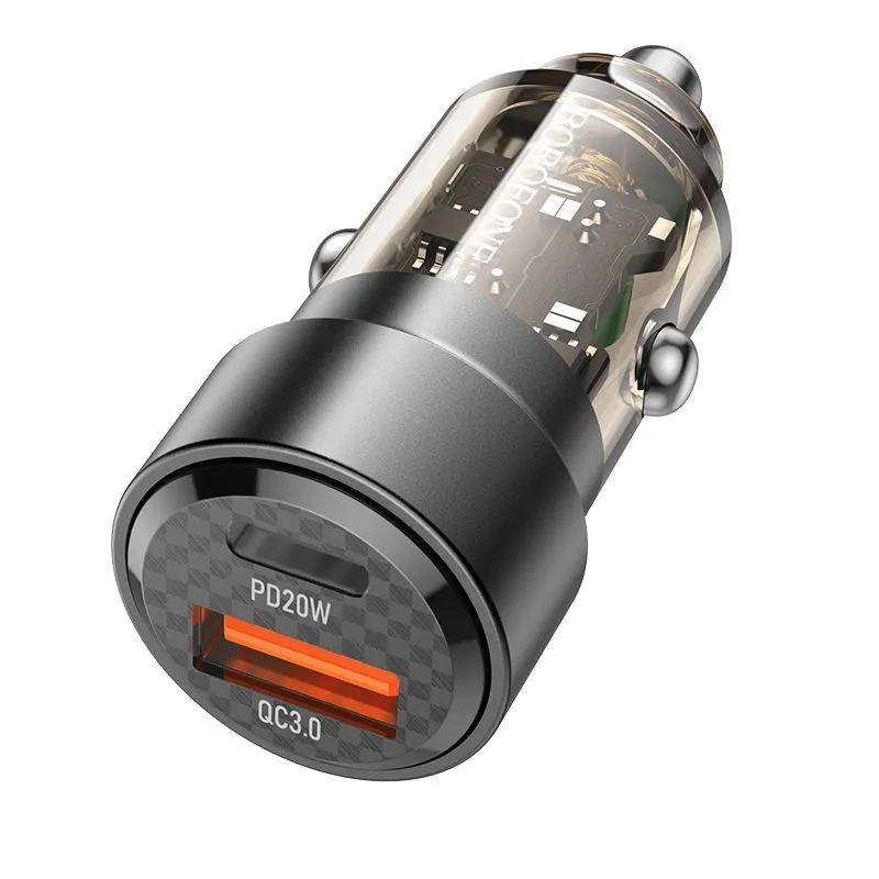 Автомобильное зарядное устройство USB BOROFONE BZ20, 1 USB QC3.0 + 1 USB Type-C PD38W, черный