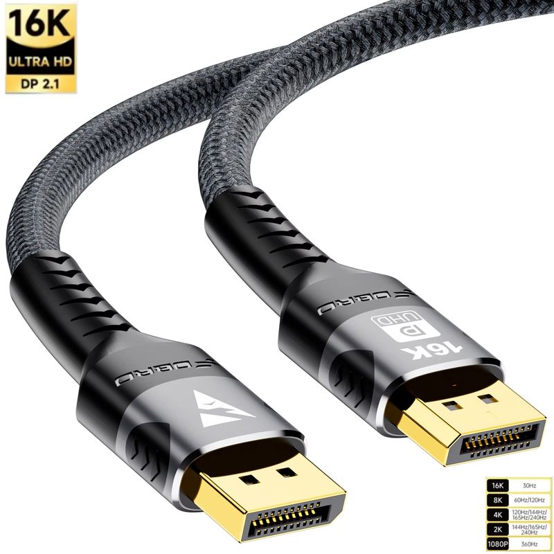 Кабель DisplayPort - DisplayPort v2.1 16K30Hz / 8K60Hz / 4K240Hz, 80Gps, 12bit, папа-папа, 3 метра, черный