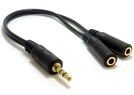 Кабель - разветвитель jack 3.5mm (AUX) - 2x jack 3.5mm (AUX), папа-мама, 0,1 метр, черный